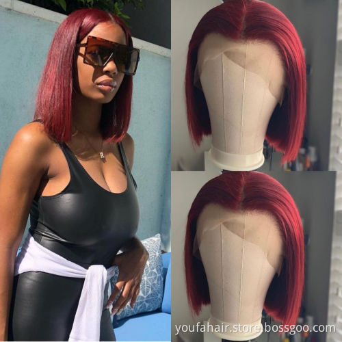 Cheap Blonde 613 Human Hair 13x4 HD Lace Front Short Bob Wig Pink Blue Red Purple Green Virgin Hair Ombre Color Bob Curly Wig